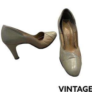 DI ROMANI Heels Pumps Leather & Snakeskin Taupe 6N Vintage NY London Paris